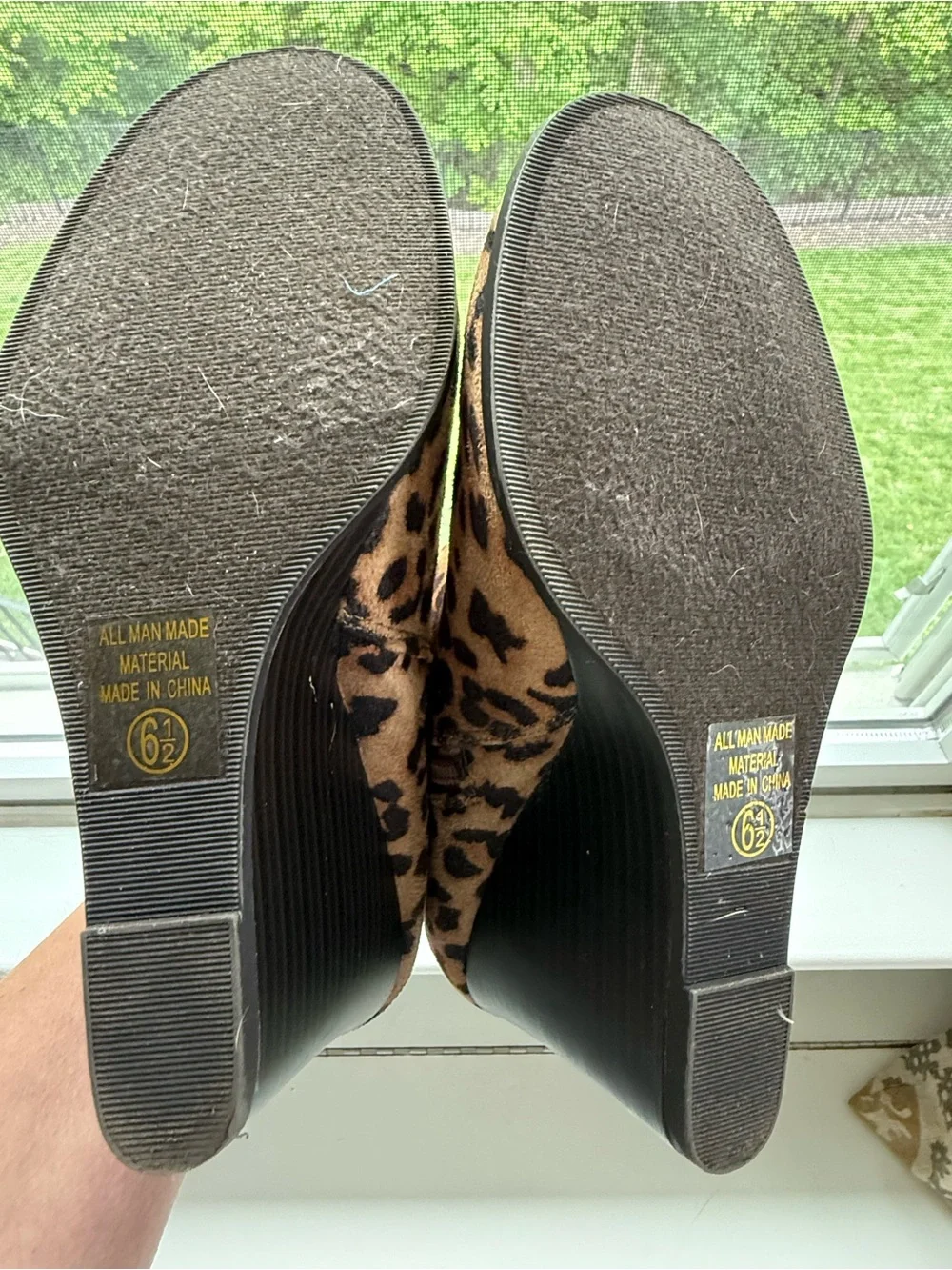 Soda Leopard Print Wedge Booties - Brown/Black Size 6.5